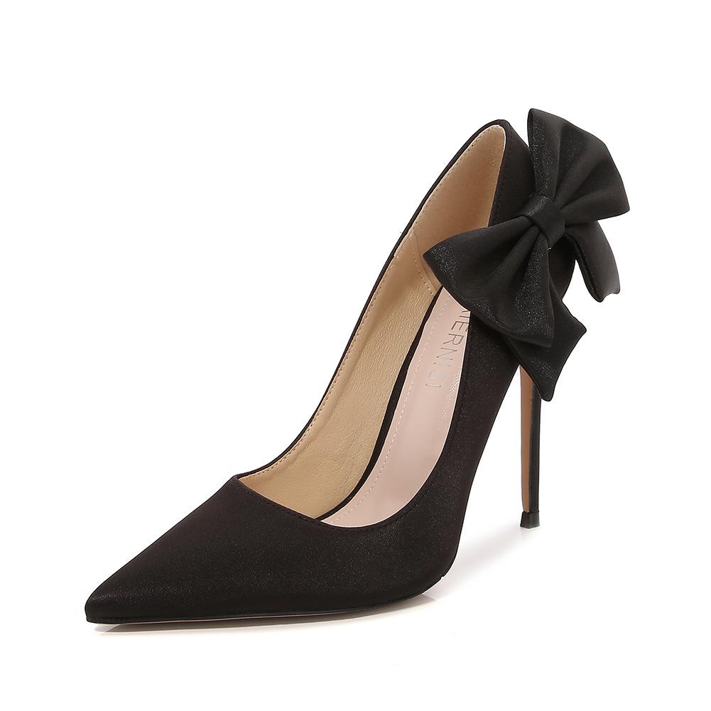 Pointed Bow Stiletto Single Shoes Satin High Heels Socialite Victoria Women's Shoes