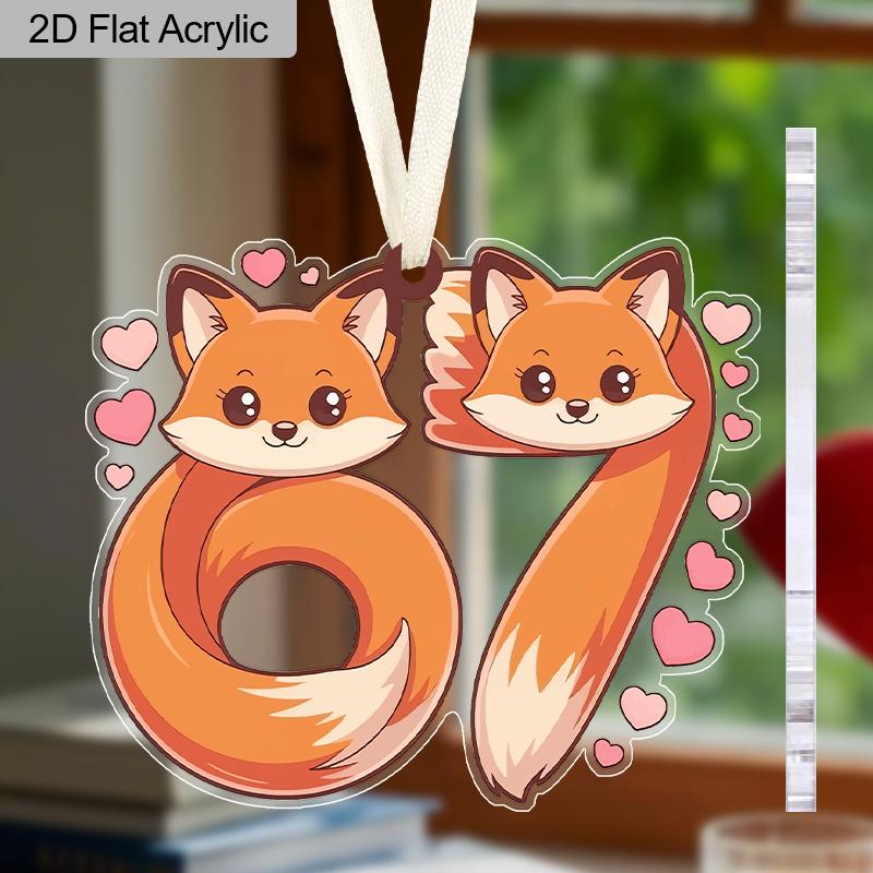 Valentine's Day Transparent Acrylic Pendant Two Fox Tails 6 7 Pattern Hanging Decor Gift for Friends Galentine's Day