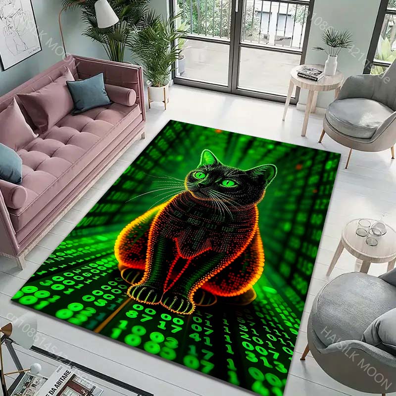 Funny Hacker Cat Carpet for Living Room Bedroom Bathroom Mat Creative Doormat Sofa Table Home Decor Area Rugged Luxury Gifts