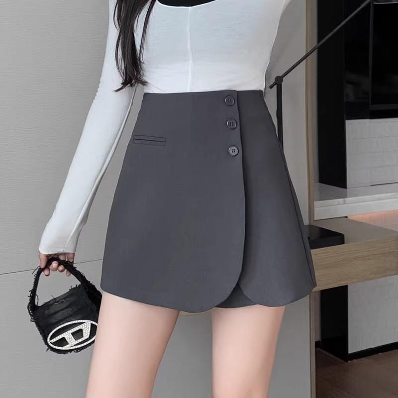 Women's Spring Black Suit Pleated Skirt High Waisted A Line Casual Design forward Slimming All Match Versatile Skirt Trousers