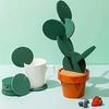 Cactus Coaster 6-Piece Green Coaster Cactus Set with Flower Pot Shaped Holder Heat Insulation Pads for for Decoration