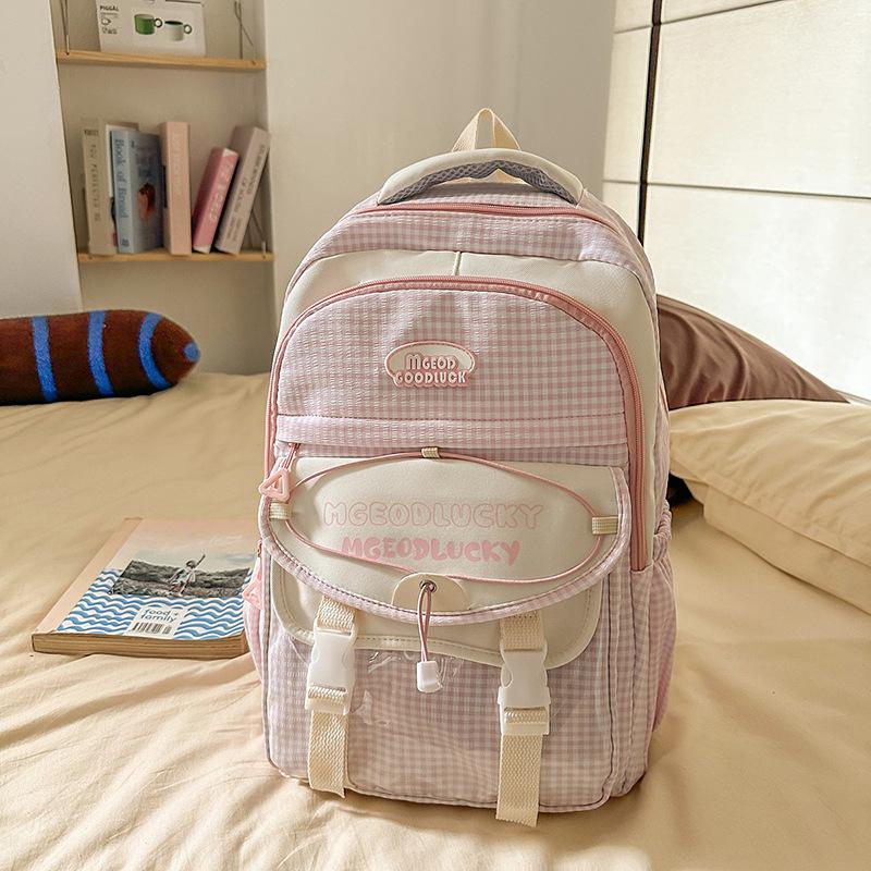Korean Version Ins New Schoolbag Women's High-value Plaid Backpack High School Students Large-capacity Backpack