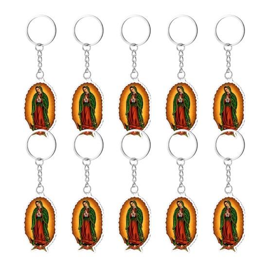 Religious Keychain for Men Women Catholic Virgin Mary Keepsake Christian Acrylic Keyring Small Baptism Favors for Guests
