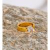 Yhpup Size 7 Glossy Stainless Steel Cubic Zirconia Golden Ring 18K PVD Plated Texture Metal High Quality Finger Jewelry Gift