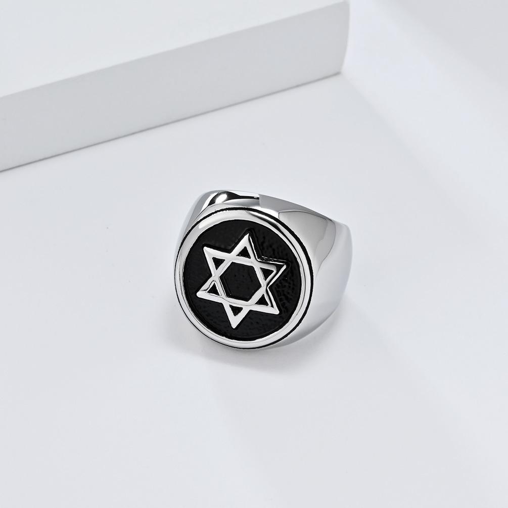 Heren RVS Davidster Ring Zeshoekige Hexagram Zesster Solomon Religieus Symbool Zegelring voor Mannen