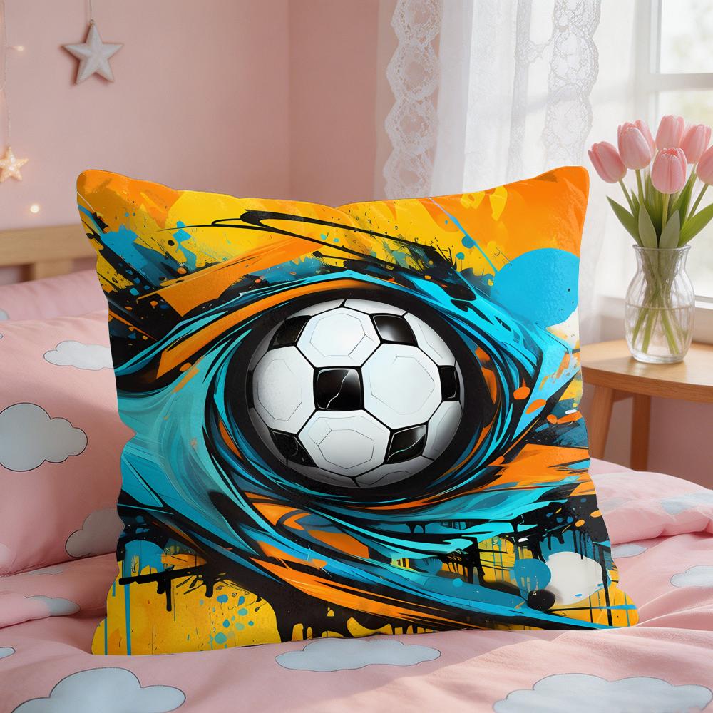 New Football Print Art Cushion Cover Square Short Plush Pillow Case Living Room Sofa Home Decor Funda X
