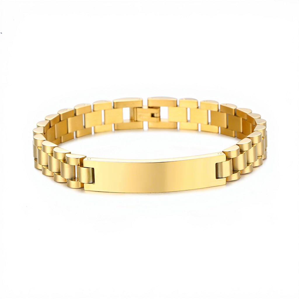 Stainless Steel Custom Engraving Name Logo  Watch Band Chain Wristband ID Bracelets for Men