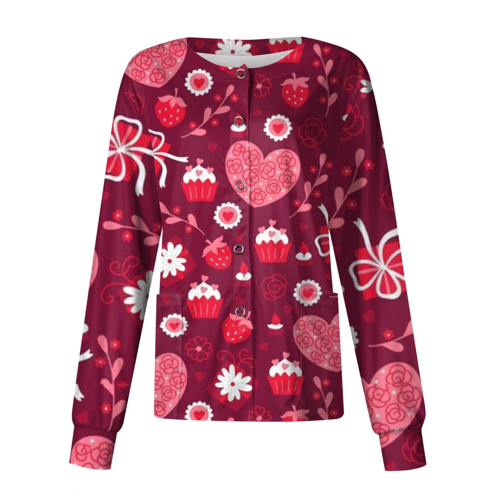 

Женский повседневный однобортный однобортный костюм с длинными рукавами и принтом на День святого Валентина, топ-кардиган L