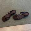 Soft Leather Version~ Simple Casual Cover Toe with Sandals Women's Retro Versatile Square Head Wedge Heel Wear Cool Slippers