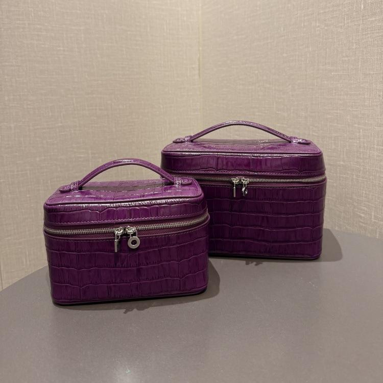 Women's Faux Leather Crocodile Embossed Cosmetic Bag, 2 Sizes