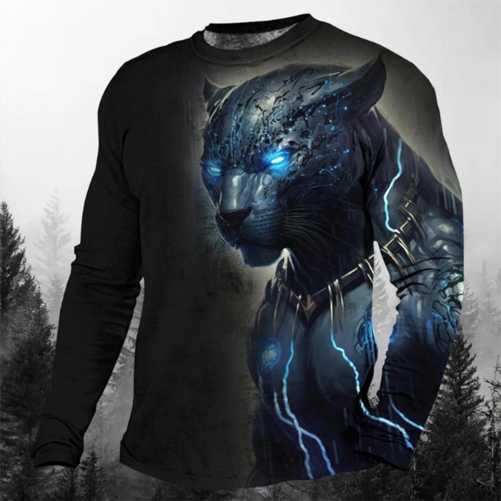 Cool Animal The Leopard 3d Print Men's O-Neck Long Sleeve T-shirt