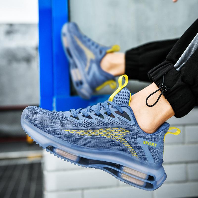 2025 Men's Shoes Trendy Dad Shoes Handsome Korean Version Large Size Fly-woven Sports Shoes Fashionable Double Air Cushion Net Running Shoes