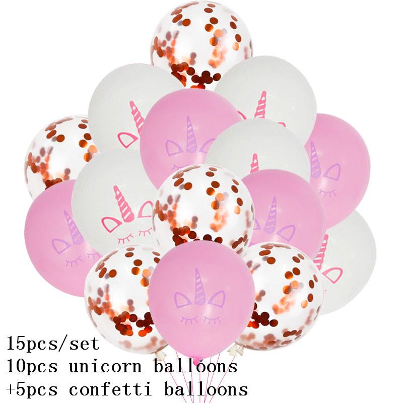 15pcs Pink Unicorn Balloon Unicorn Latex Confetti Baloon for Birthday Party Decoration Baby Shower Girl 1st Birthday Kids Favors