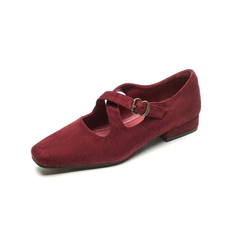 Neue minimalistische Retro-Ballerinas mit niedrigem Absatz und runder Zehenpartie für Damen, mit Gürtelschnalle, einfarbig, atmungsaktiv, Mary Jane Einzelschuhe Größe 35-43