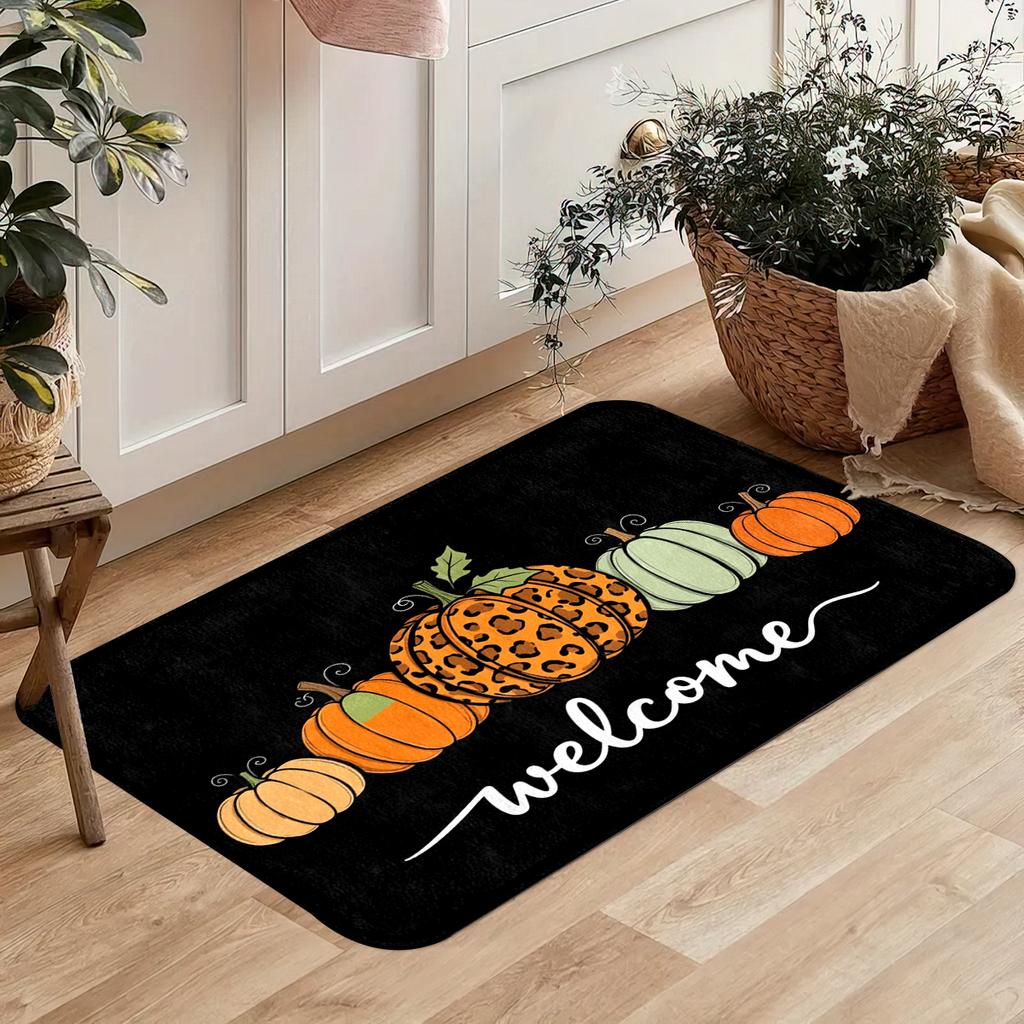 Halloween-style Pumpkin Head Pattern Door Welcome Mat, Bathroom Universal Small Rug, Easy To Take Care of Kitchen Floor Carpet
