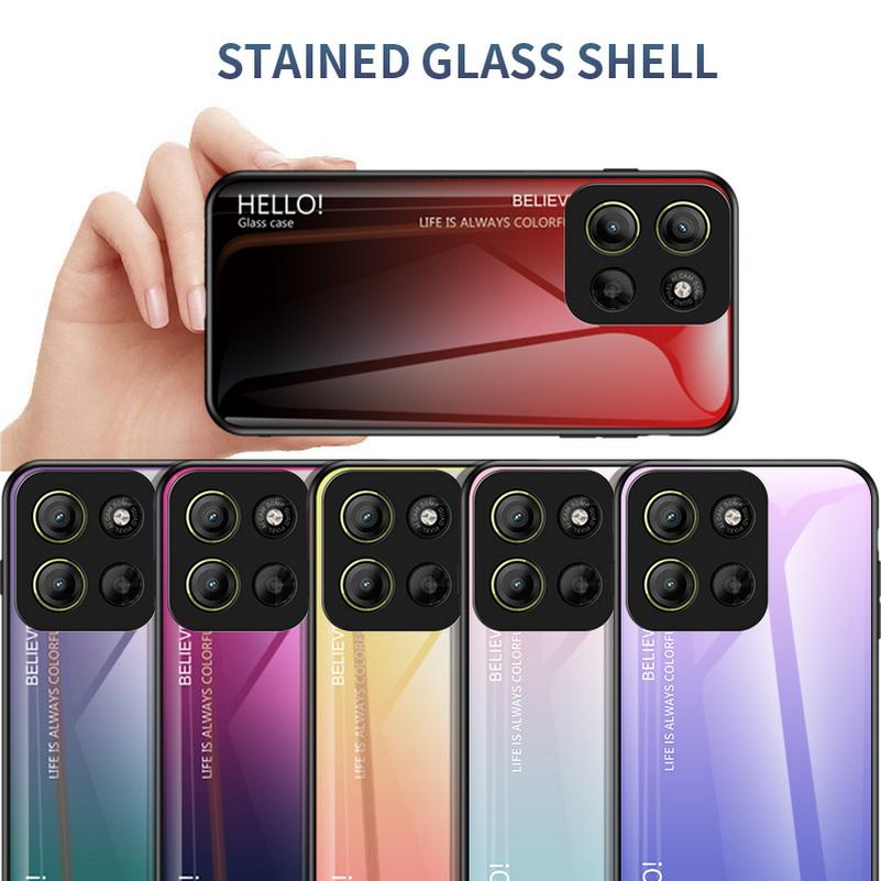 Gradient Tempered Glass Protect Case For Moto G15 G05 G85 G35 E15 G24 Edge 60 Fusion 60s 50 Neo 50 Pro 40 30 Ultra Glossy Cover