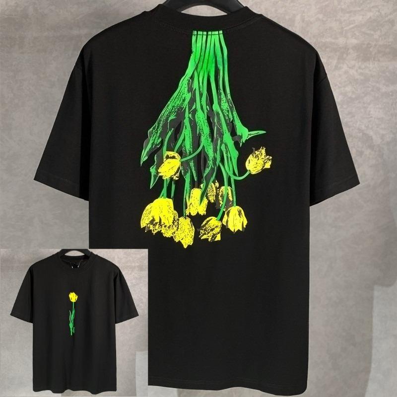Trendy Brand Short-sleeved Cotton T-shirt Fashionable Tulip Printing Men's and Women's Plus Size Versatile Half-sleeves Tee Y2k