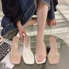 Fashion Summer Women Pumps Sandals Jelly Slippers Sexy Open Square Toe High Heels Women Transparent Slippers Shoe Heel Clear Sandals