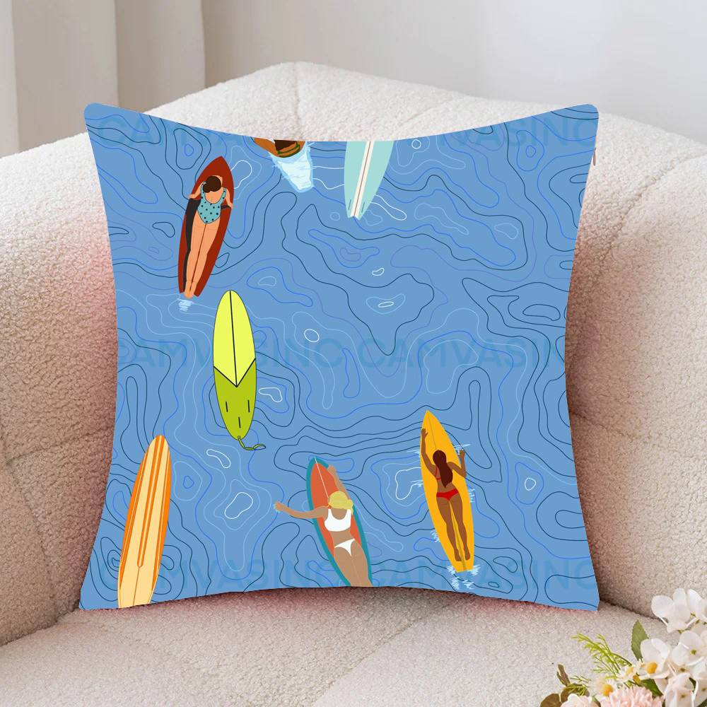 Vintage Maritime Surfing Beach Pillow Case Fashion Square Pillowcase Bedroom Sofa Room Ins Decoration Leisure