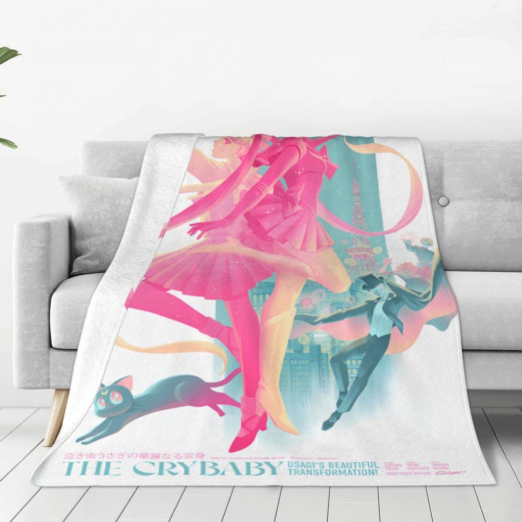 S-Sailor M-Moon Anime Kawaii Flannel Blanket Soft Warm Throw Blanket for Home Decor Airplane Travel Novelty Bedspread Sofa Bed