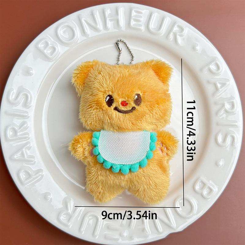 Kawaii Butter Bear Plush Pendant Cartoon Bib Bear Doll Keychain Car Key Ring Backpack Bag Decor Kid Gift