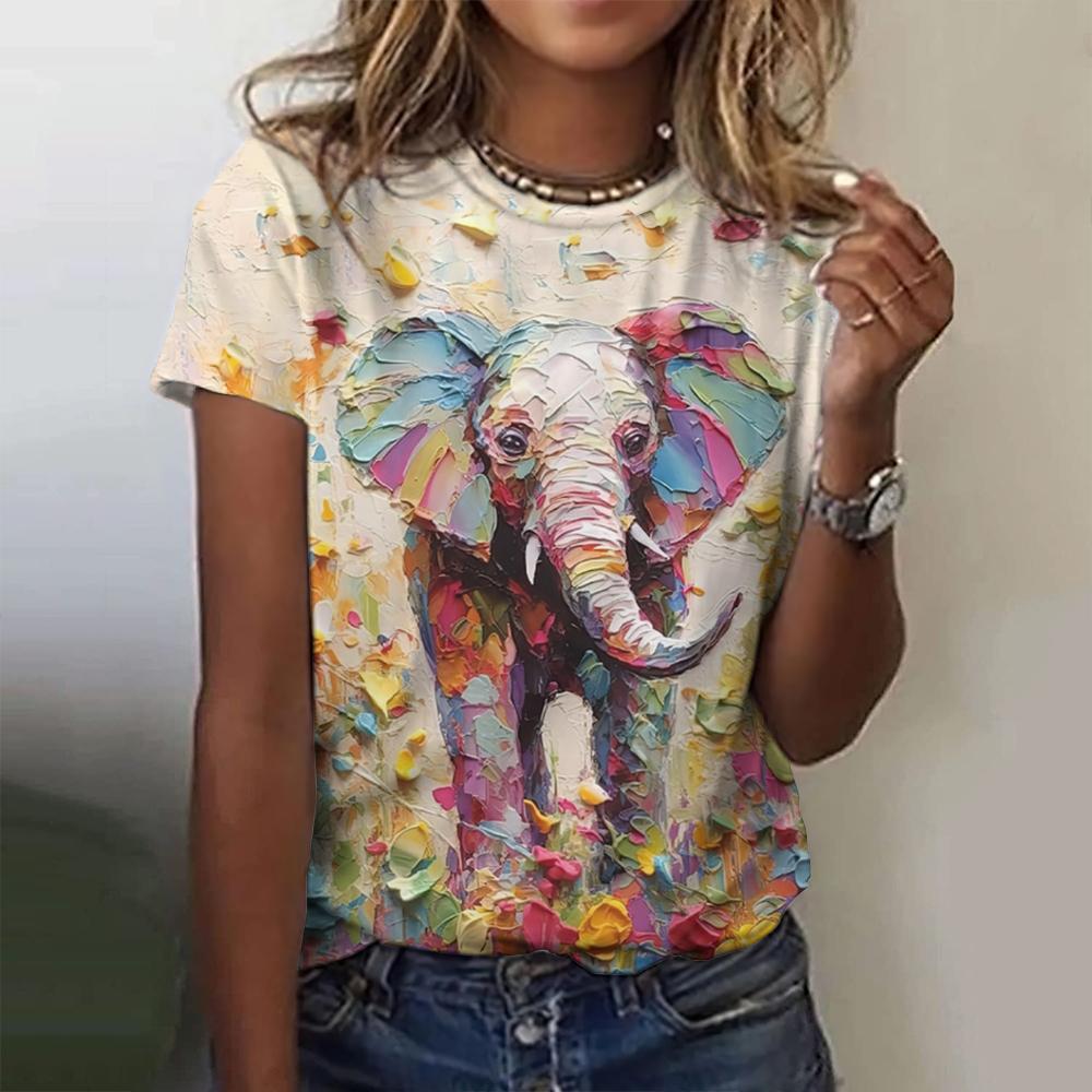 Slon Tričko s krátkým rukávem 3D Zvíře Dámské oblečení Top Tričko
