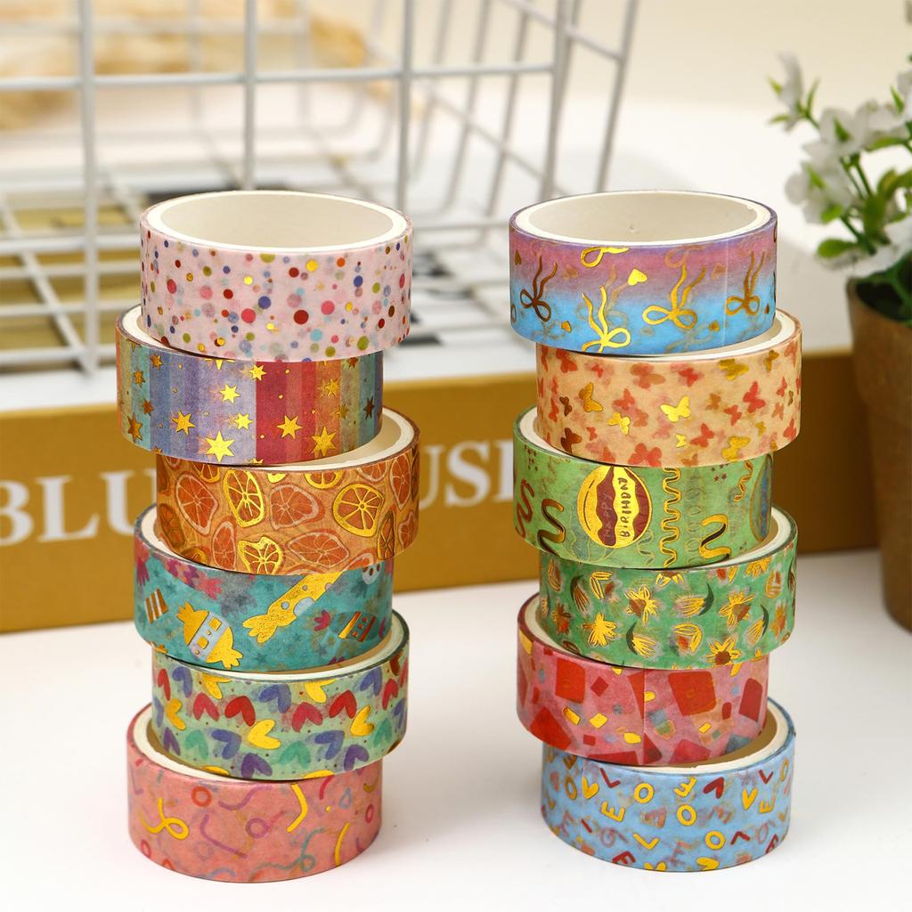 Songdao Washi Tape Basic Pattern Set Gold and Silver Foil Stamped Charming Masking Tape Patterns Perfect for and Gift Wrapping 15mm x 2m Dreamy
