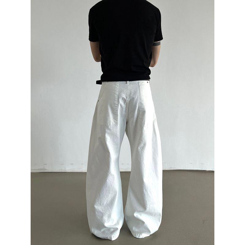 Blaexit Retro Light American-Style Work Pants Cleanfit White Scimitar Pants Men's Casual Loose Wide-Leg Pants