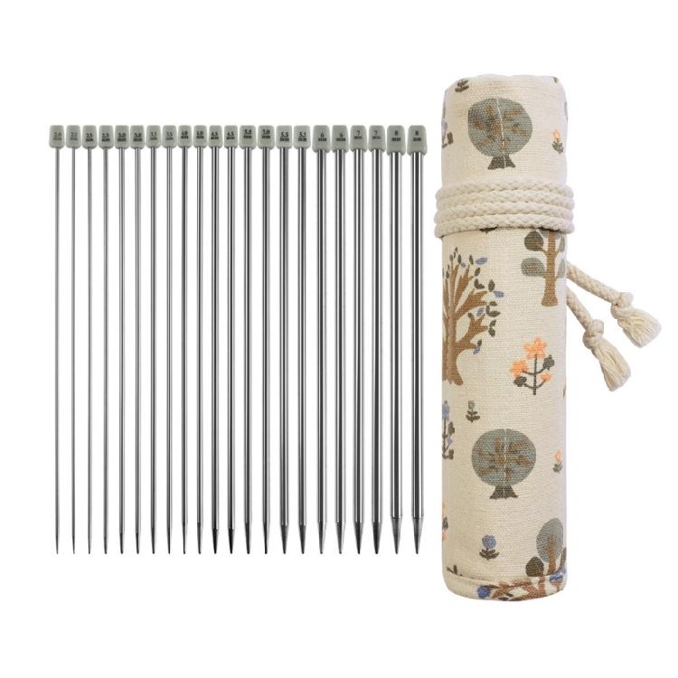 22Pcs Stainless Steel Single Pointed Knitting Needle 25.0cm Long Straight Single Pointed Knitting Needle with Bag