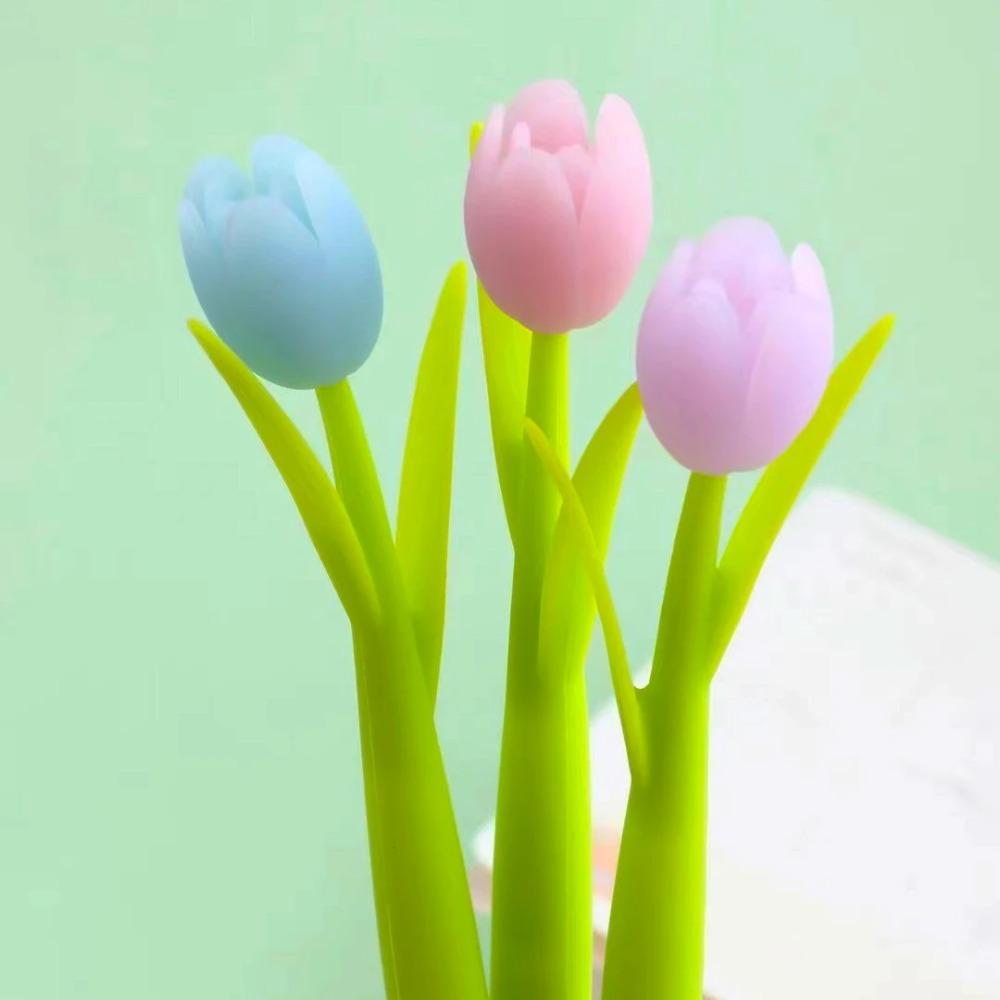 Color Changing Tulip Gel Pens Cute Discolor Floral Black Ink Neutral Pens Korean Stationery Holiday Gifts Office Supplies
