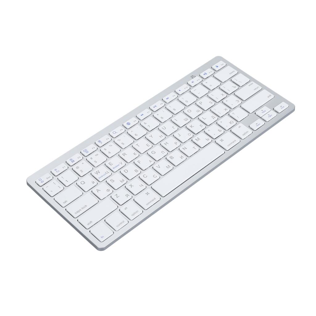 Ultra Thin Keyboard BT Wireless Splashing Proof Bilingual Language Keypad for PC Computer Silver Russian