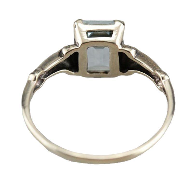 Dámský prsten Huajie Classic Square Sea Blue Topaz se starožitným stříbrným pokovováním