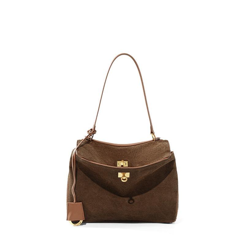 Hot-selling bag women's new retro shoulder bag temperament luxury matte velvet cowhide tote bag