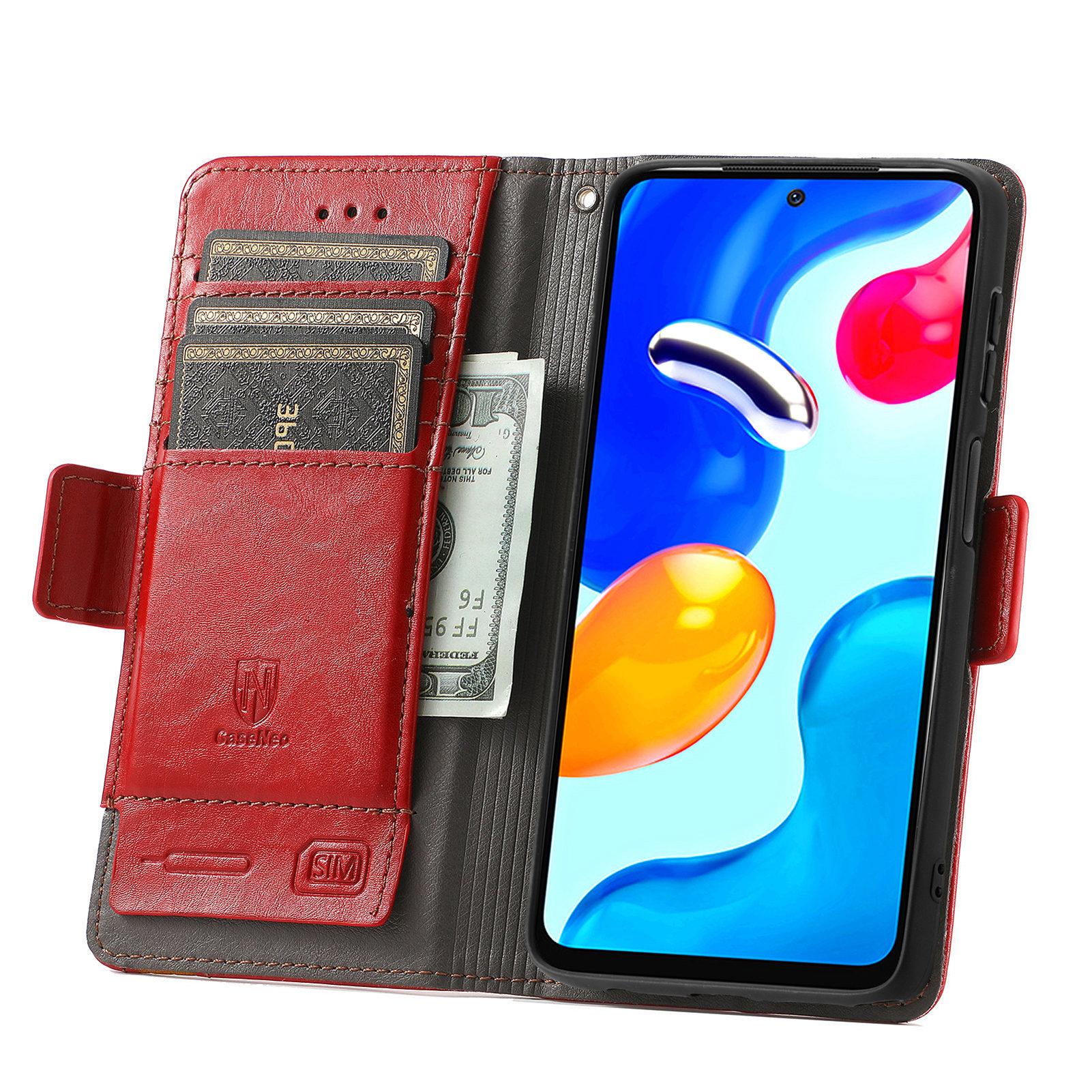 

For Xiaomi Redmi Note 11S 4G 2022(Mediatek Helio G96) Phone Cases CASENEO PU Leather Cover Stand with RFID Blocking Wallet Red