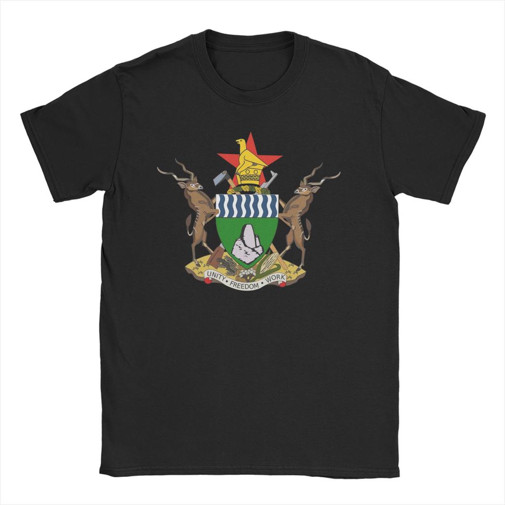 Coat of Arms of Zimbabwe Unisex Women T Shirts Unique Tee Shirt Short Sleeve Crewneck TShirt Pure Cotton Gift Idea Clothes