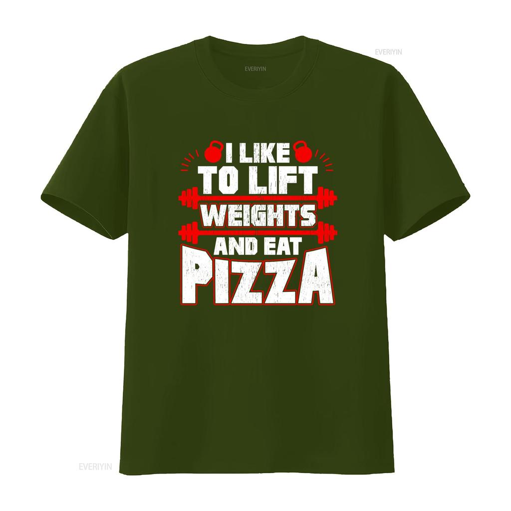 Funny Gym Workout Lift Weights Eat Pizza Slogan Print Casual T Shirt vintage Washed fashion Comfortable Versatile