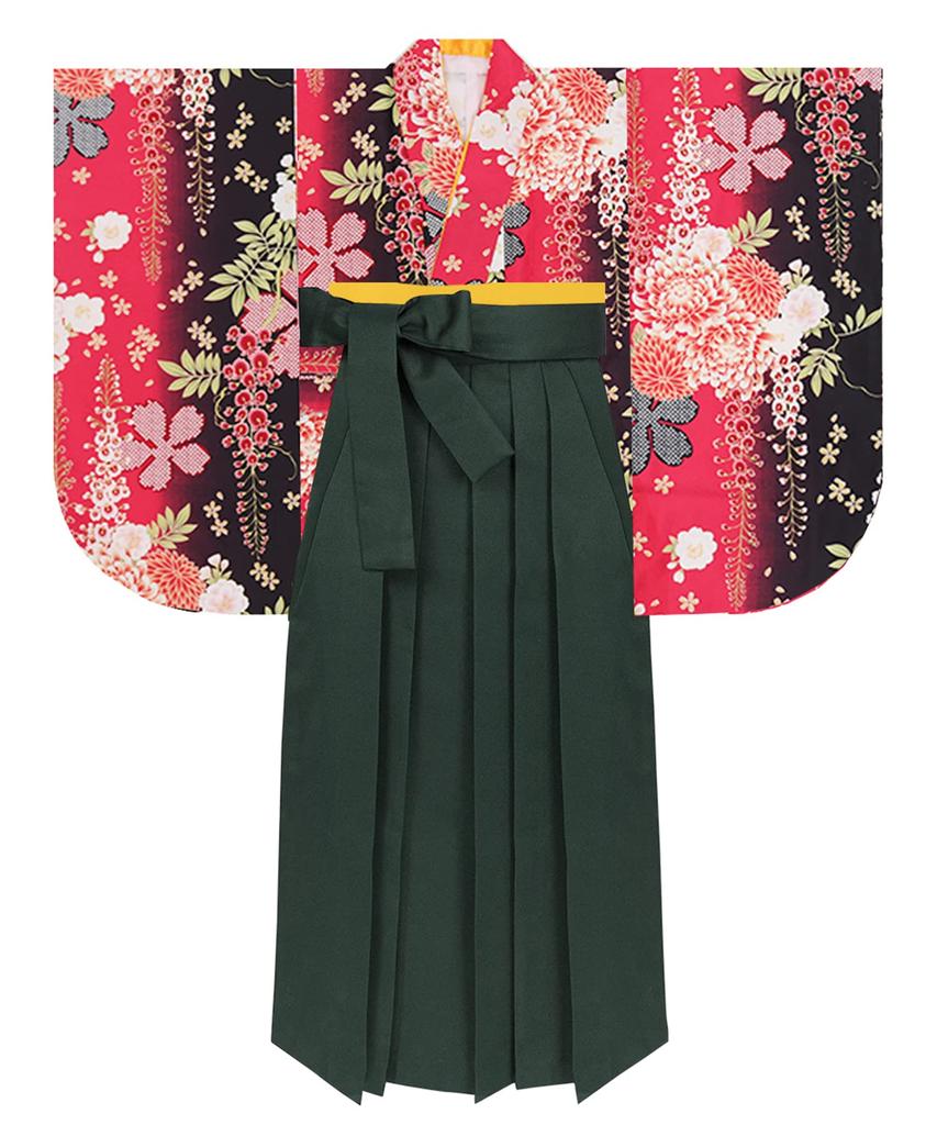 Graduation Ceremony Hakama Easy To Simple Set Hakama Lower Waist for Elementary School Girls Scarlet [KYOETSU] Set, Dress, 5-piece (Kimono, Hakama,