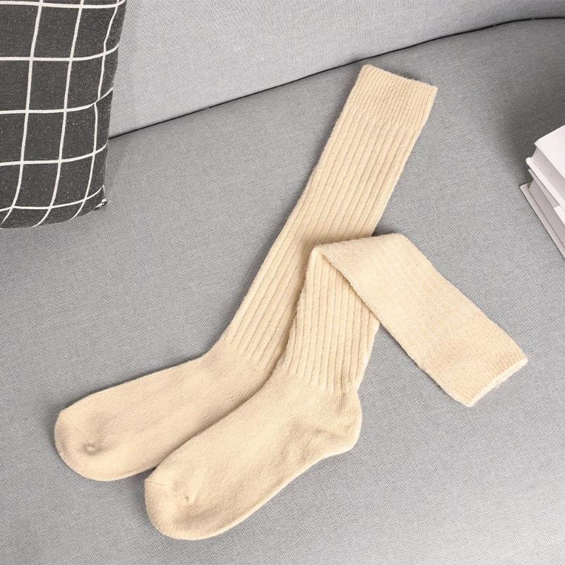 Calzini lunghi da donna, calze a coscia solide, casual, in cotone, alti fino al ginocchio, soffici, da donna