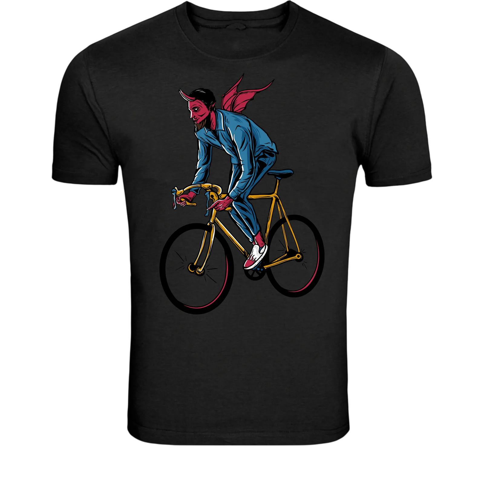 Devil Cyclist Vintage T-Shirt - Demon Riding Bicycle Graphic Tee XXXL
