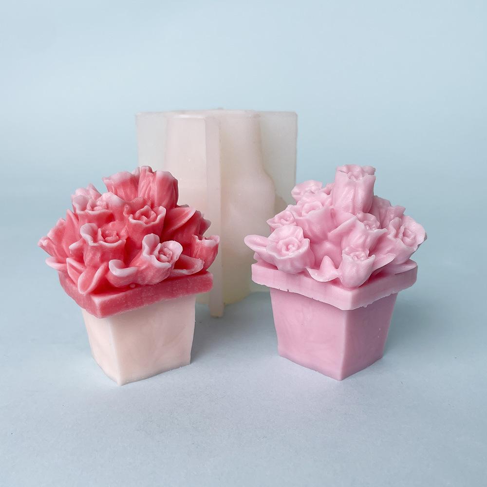 3D Tulip Flower Pot Shape Silicone Mold DIY Rose Bouquet Candle Soap Plaster Crafts Resin Mold Manual Art Making Tools