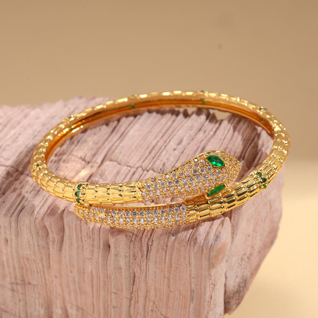 18K Real Gold Electroplating European and American Metal Sense Zircon Snake Bracelet Retro Niche Jewelry
