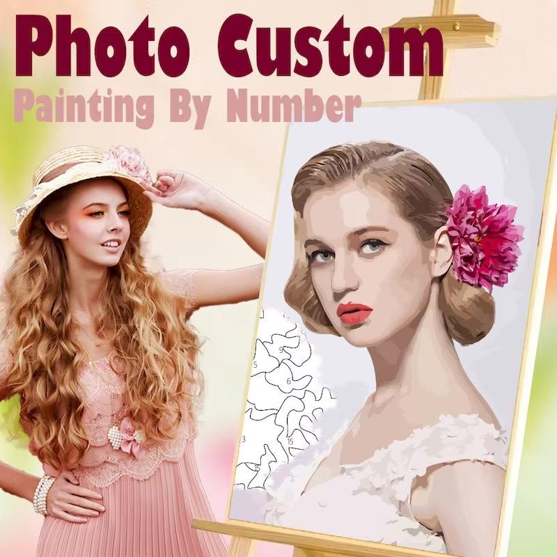 24 Color Personalised Paint By Numbers Photo Custom DIY Oil Painting By Number Picture Canvas Portrait Family Children