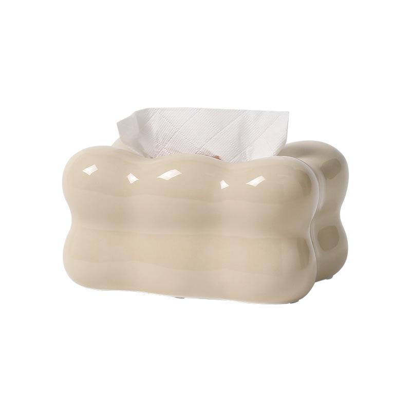 Ins Cream Style Ceramic Tissue Box Living Room Bedroom Desktop Storage Home Decoration Ornaments Home Dining Table Paper
