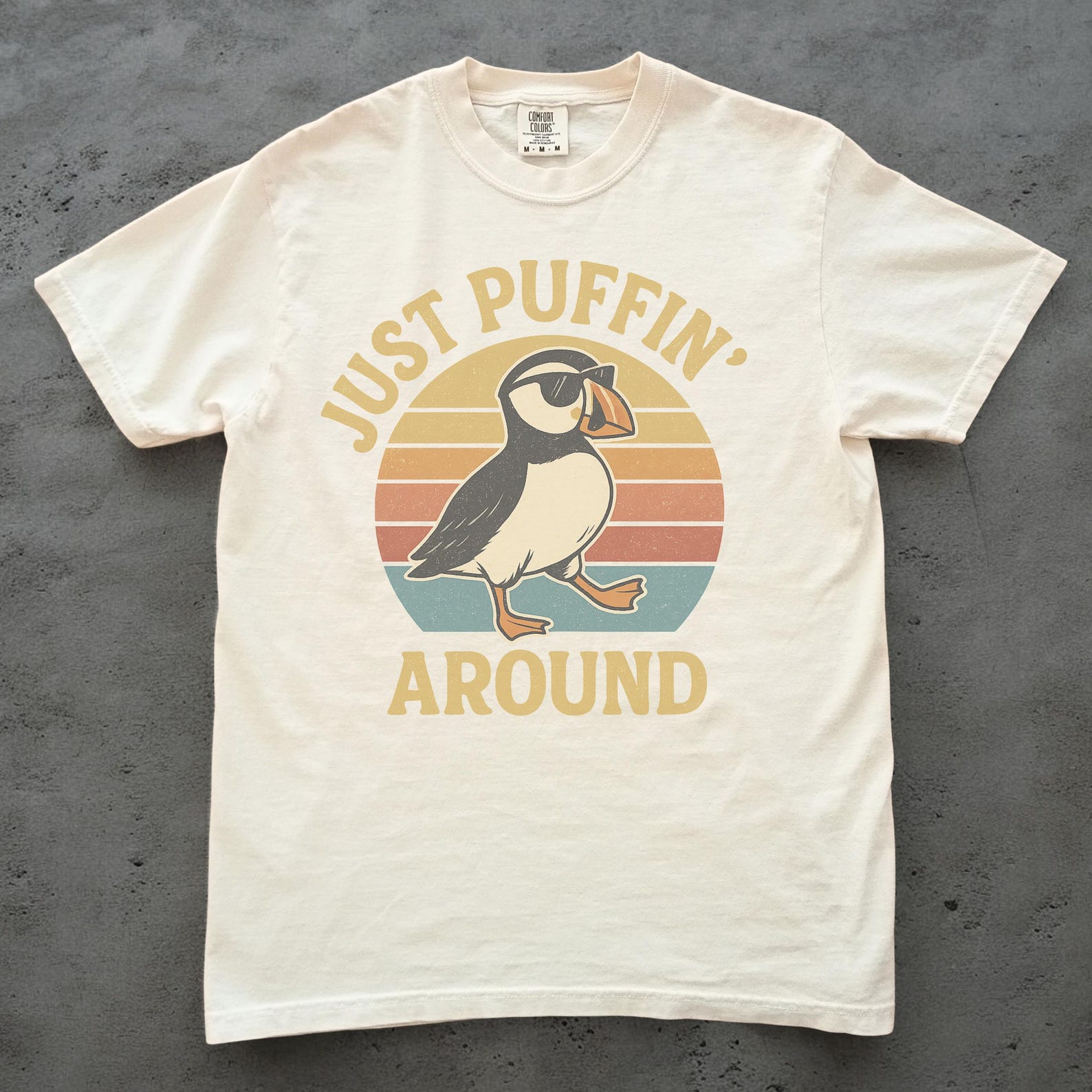 Funny Puffin Shirt, Just Puffin Around Graphic Tee, Retro Sunset Bird T shirt, Unisex Relaxed Fit, Puffin Lover Gift, Puffin Bird Apparel S