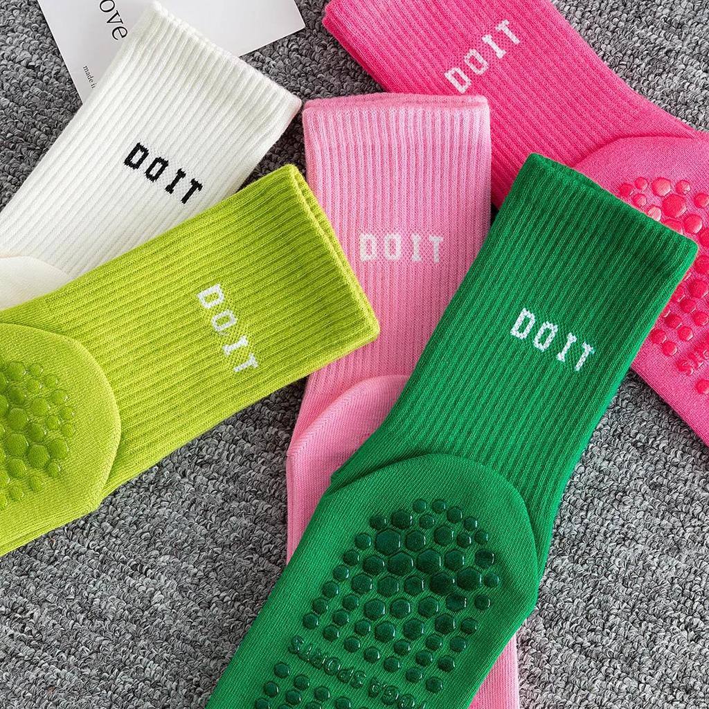 Non-Slip Mid-Calf Full Coverage Cotton Yoga Socks for Pilates, Dance, Exercise, and Trampoline