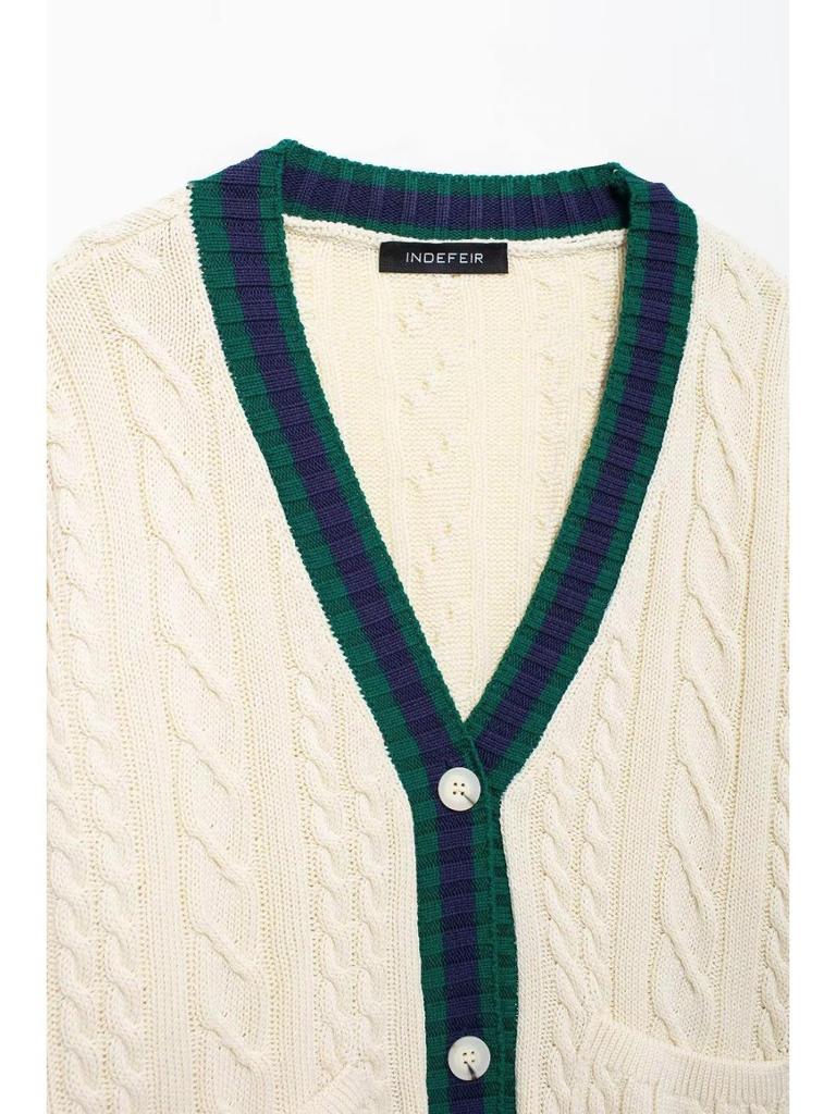 Autumn European & American Women's Street Fashion Cable Knit Cardigan