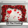 2D Valentines Day Tapestry, Red Roses & Hearts On Brick Wall Wall Decor