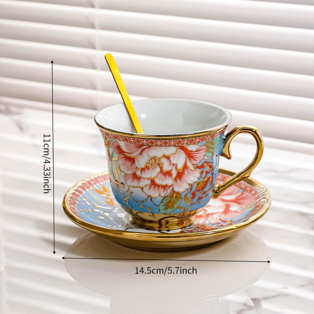 Exquisite French afternoon teacup household use Retro British tea set coffee cup Retro Flower Coffee Cup Set with Scoop Saucer