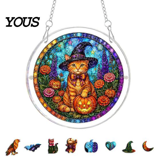 Halloween Party Decor Acrylic Puzzle Suncatcher, 7.87 Inch Sun Catcher Window Suncatcher Hanging Ornament, Ideal for Gifting and Home Festive