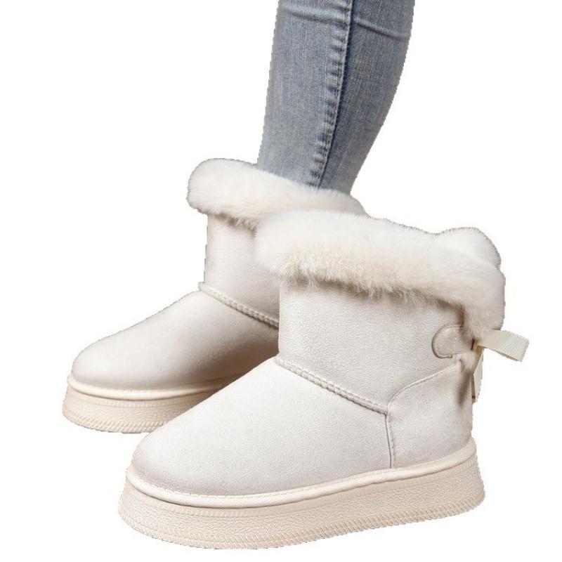 Winter new velvet thickened large size snow boots thick bottom fluffy mouth bow warm short boots women